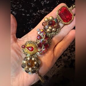 Vtg Ruby Red 1950’s Clip Earring Charm Bracelet